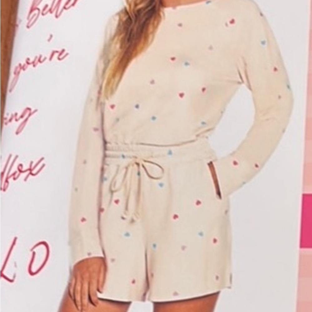 Wildfox Cream Lounge Set with Heart Accents